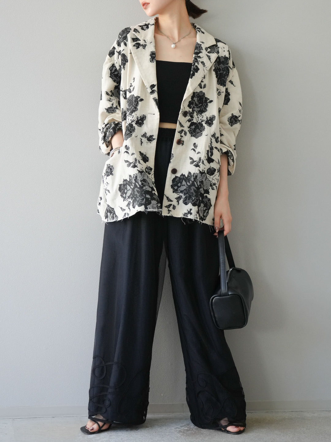 [予約]ジャガードカットオフジャケット/ブラック