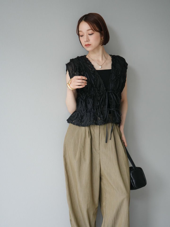 [予約]ジャガードレースリボントップス/ブラック