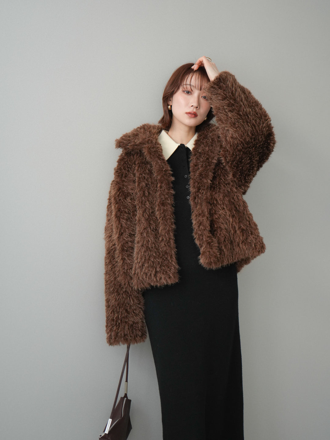 [予約]配色ポロニットワンピース/black