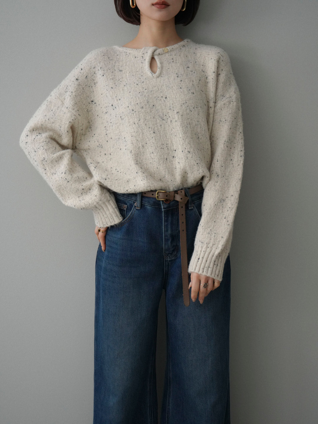 [SET]ツイストネックラメネップヤーンニットプルオーバー+選べるアクセセット(2set)