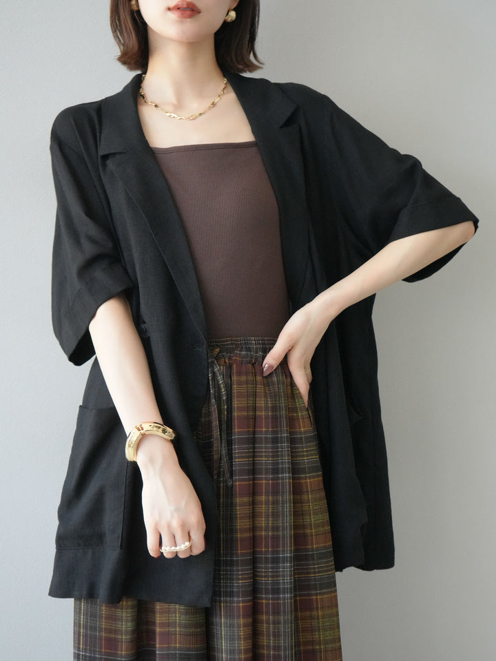 【預購】輕亞麻半袖外套/黑色