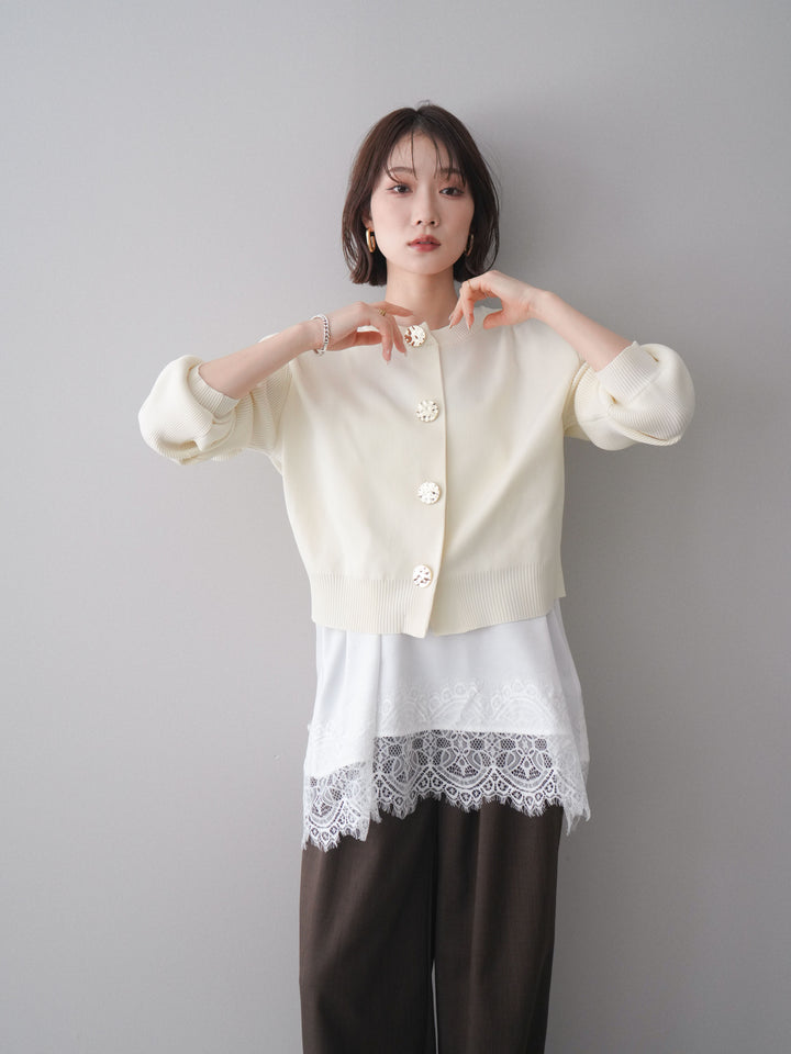 [SET]メタルボタンクルーネックニットカーディガン+選べるアクセセット(2set)