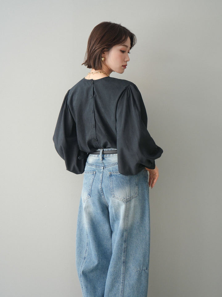 [予約]2WAYピーチスキンボリュームスリーブブラウス/black