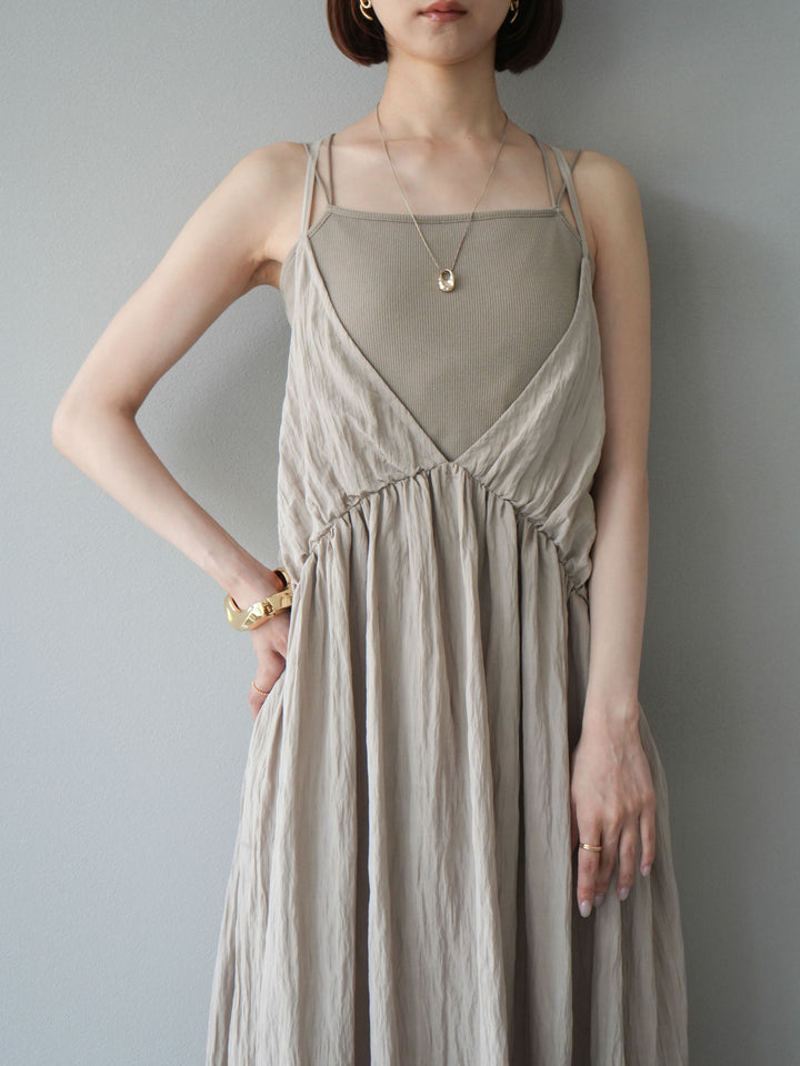 [予約]シボ加工シャイニーキャミワンピース/ベージュ
