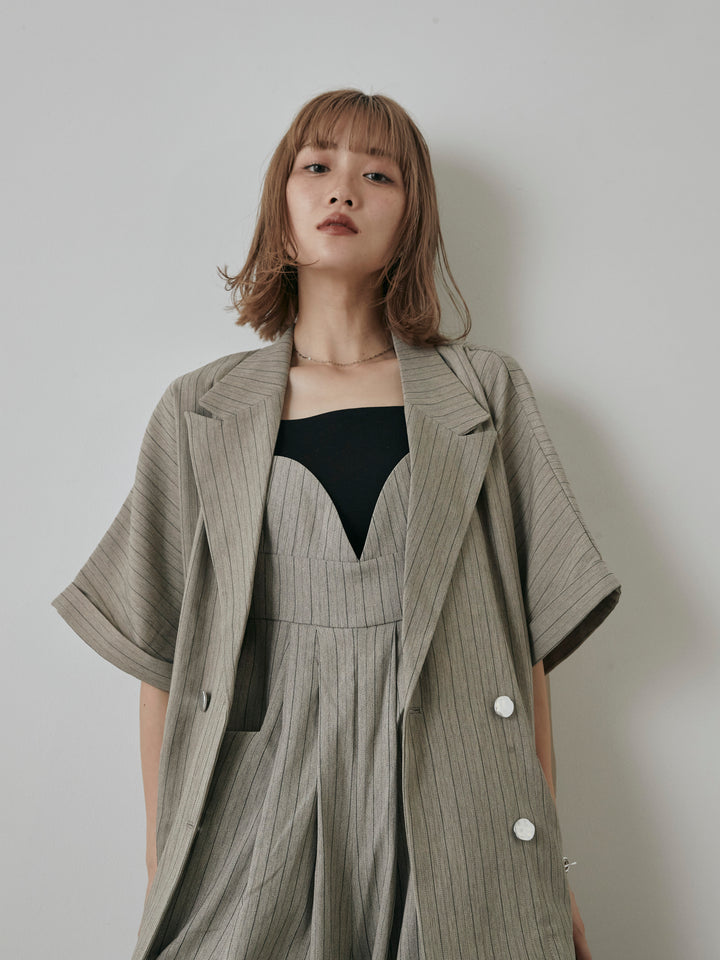 [予約]バックオーガンジーヘリンボーンストライプハーフジャケット/グレージュ