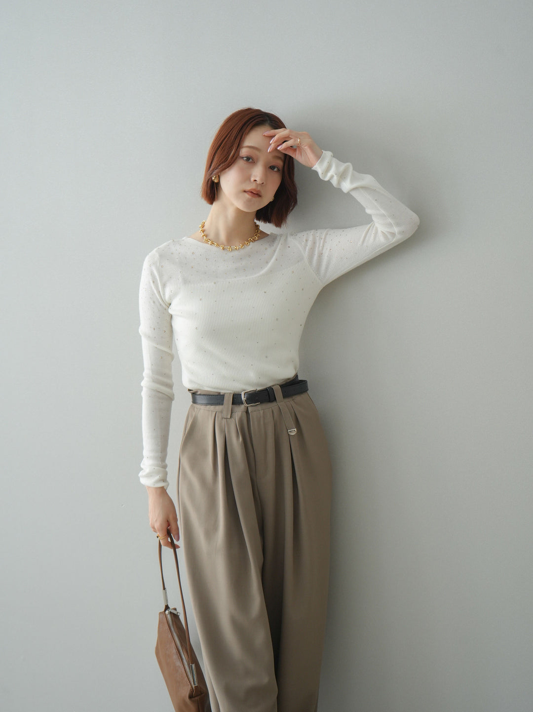 [SET]スパンコールシアーニットトップス+選べるアクセセット(2set)