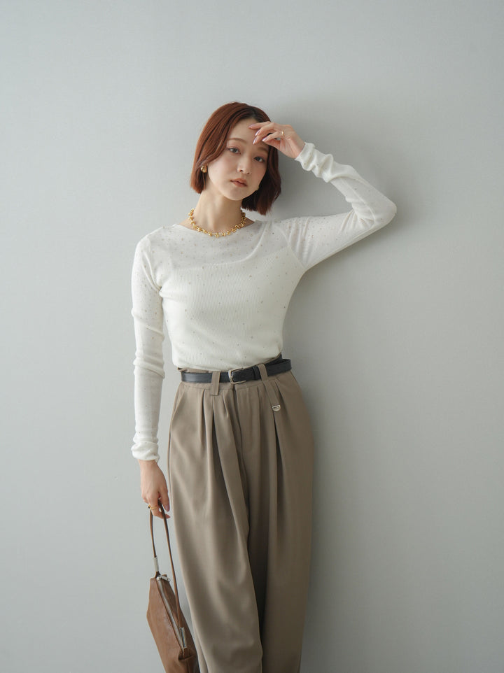 [SET]スパンコールシアーニットトップス+選べるアクセセット(2set)