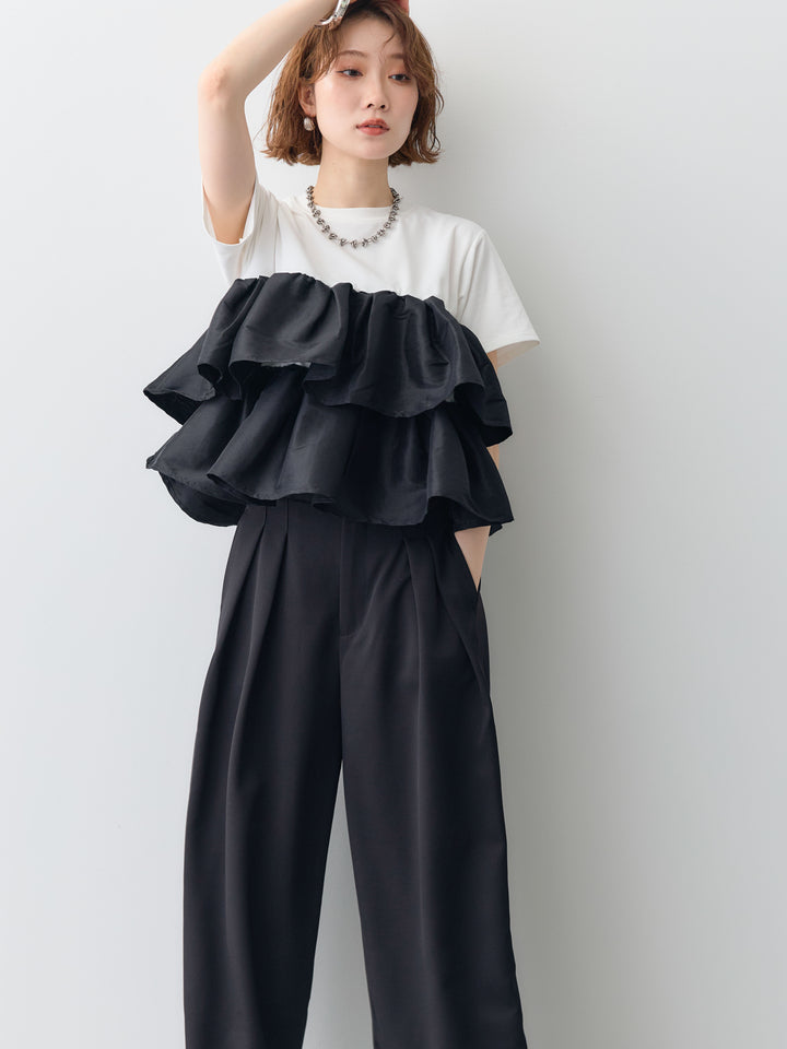 [SET]フリルティアードTEE+クレープデシンタックワイドパンツ(2set)