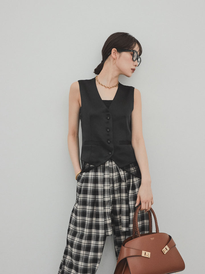 [預購] 緞面 x 蕾絲背心/黑色