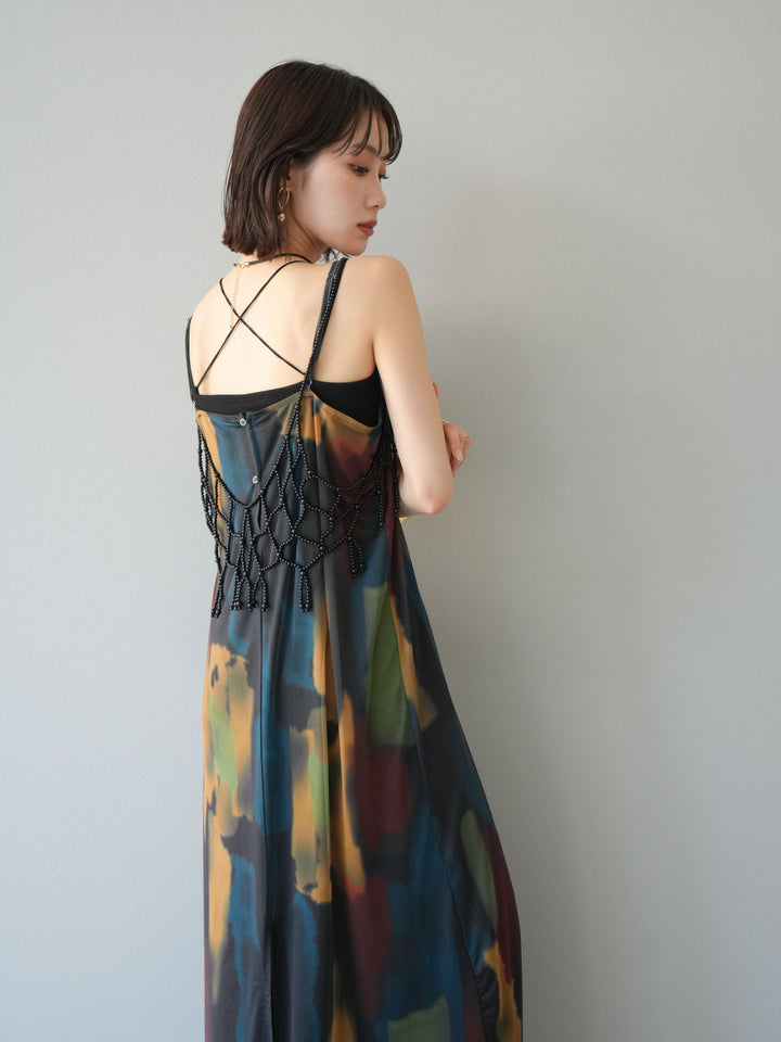 [予約]水彩アートシアーキャミワンピース/チャコール