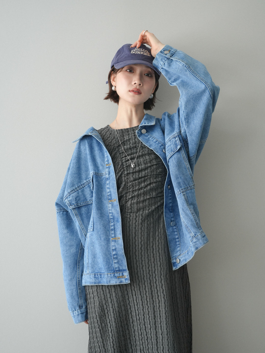 [予約]シャーリングジャガードノースリーブワンピース/gray