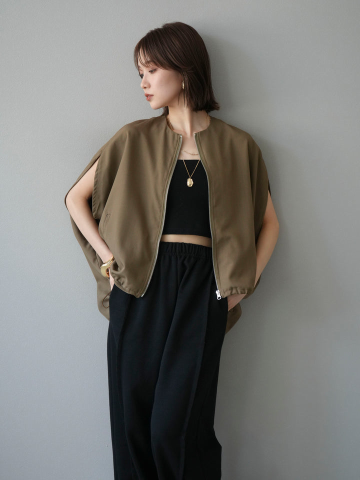 [予約]スリーブレスドロストZIPブルゾン/ブラウン