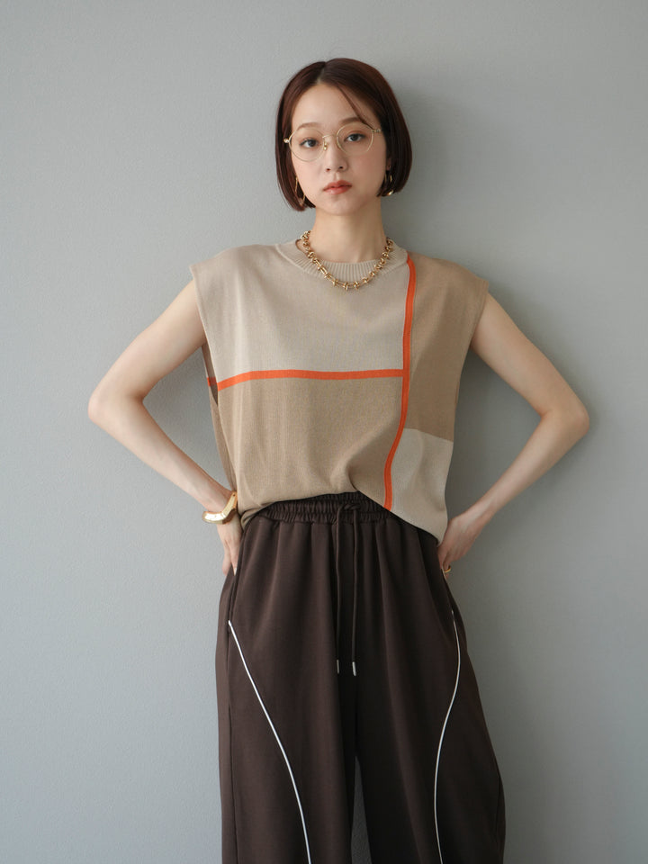 [予約]配色ノースリーブニットプルオーバー/ベージュ