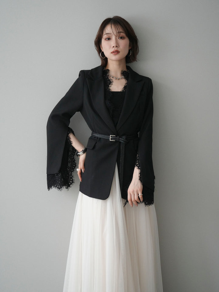 [SET]レースレイヤードスリットジャケット+チュールボリュームスカート(2set)