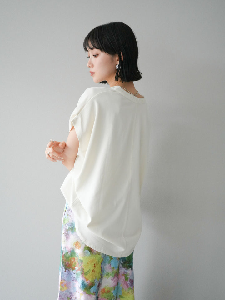 [予約]キーネックドルマンルーズコットンTシャツ/アイボリー