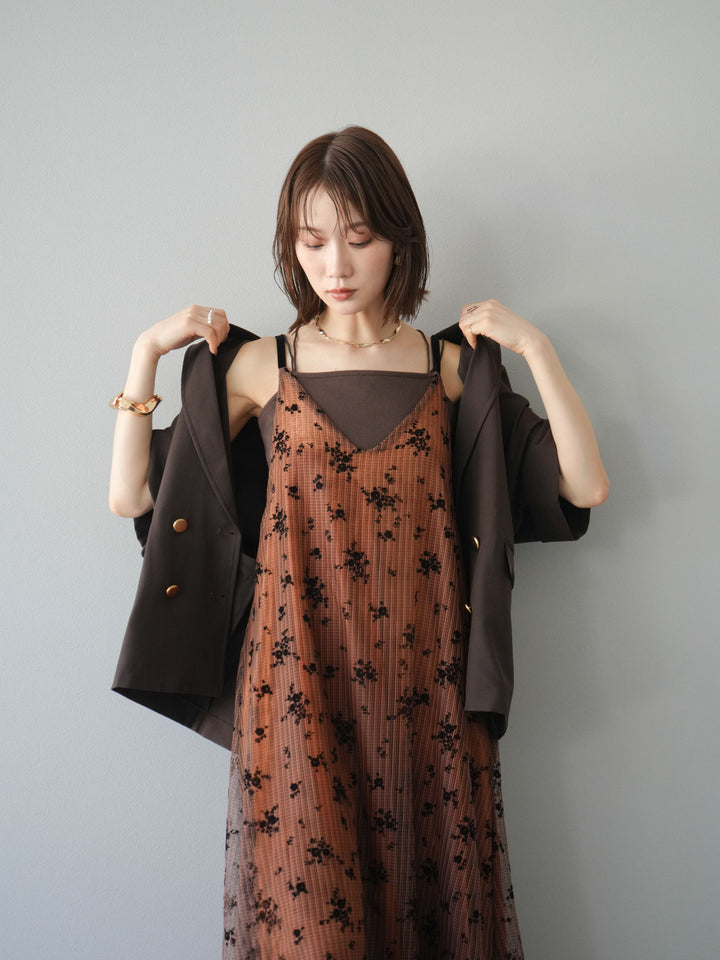 [套裝] 植絨薄紗層疊天鵝絨吊帶連身裙 + 金色紐帶半夾克 (2 套)