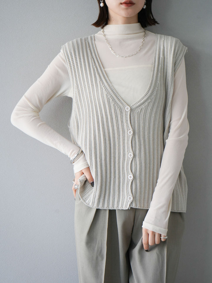 [SET]シアー切替ストレッチ長袖トップス+シアー切替ストレッチトップス(2set)