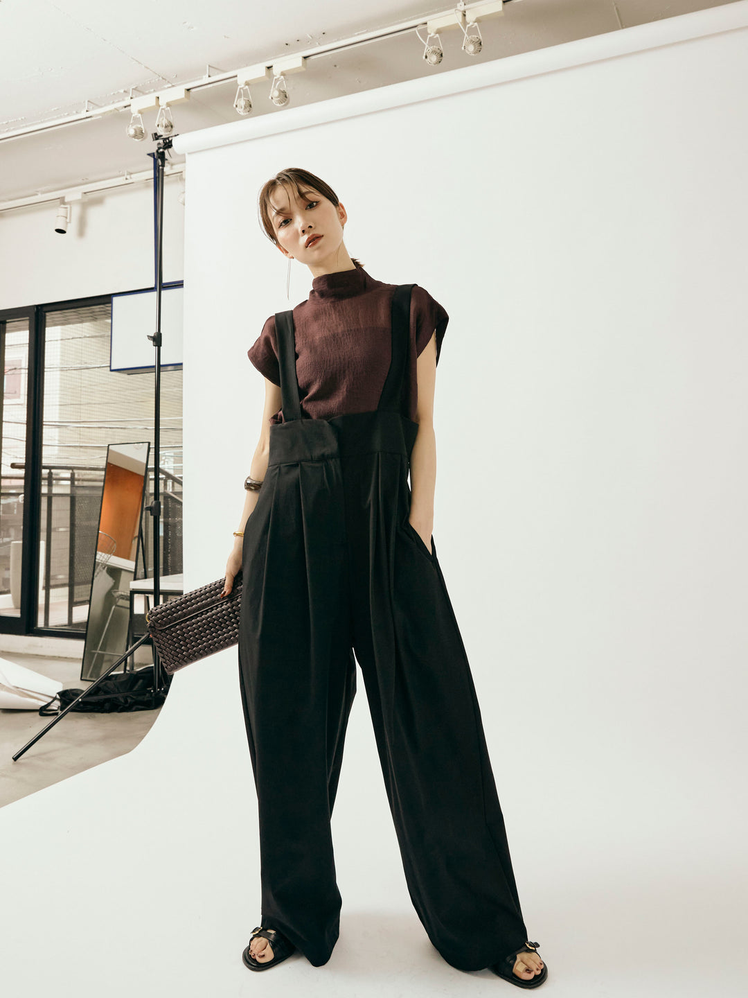 [予約]シャイニーシアーブラウス/ボルドー