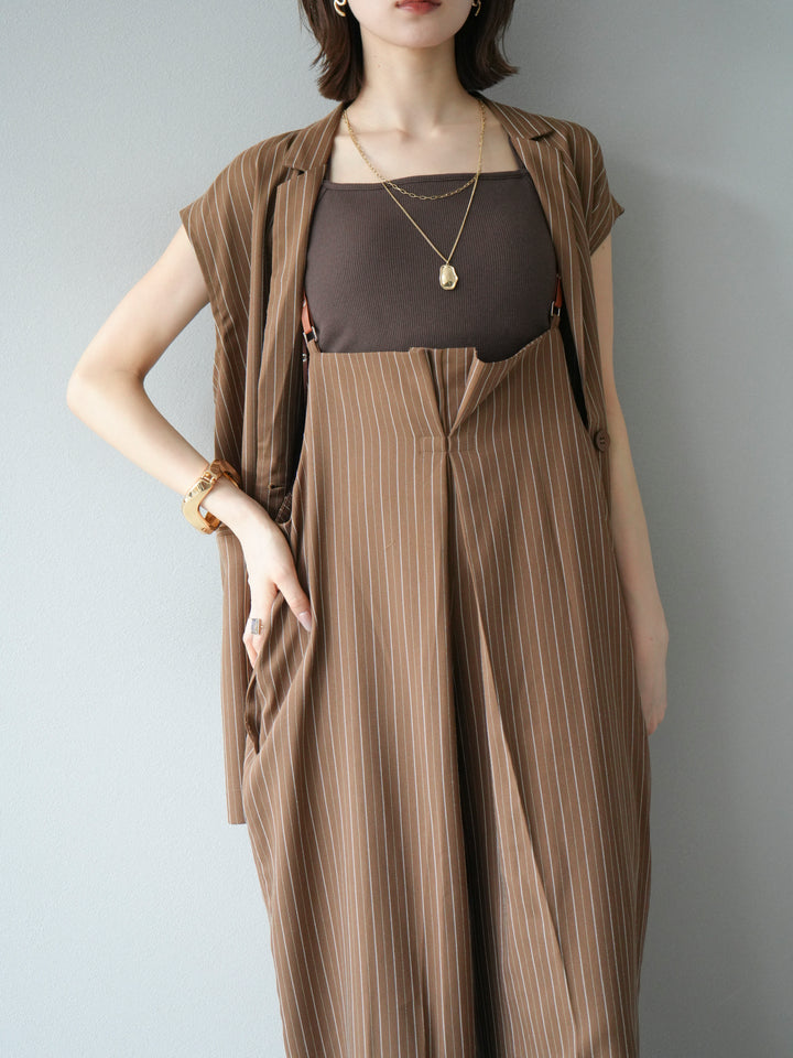 [SET]ヘリンボーンストライプジレ+ヘリンボーンストライプサロペット(2set)