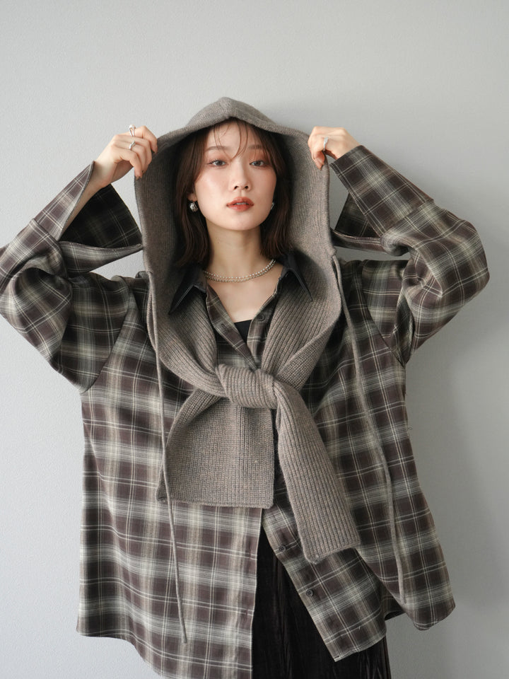 【着回しセット】[SET]レザー襟オンブレチェックオーバーシャツ +クラッシュベロアナロースカート+ツイードハーフパンツ(3set)