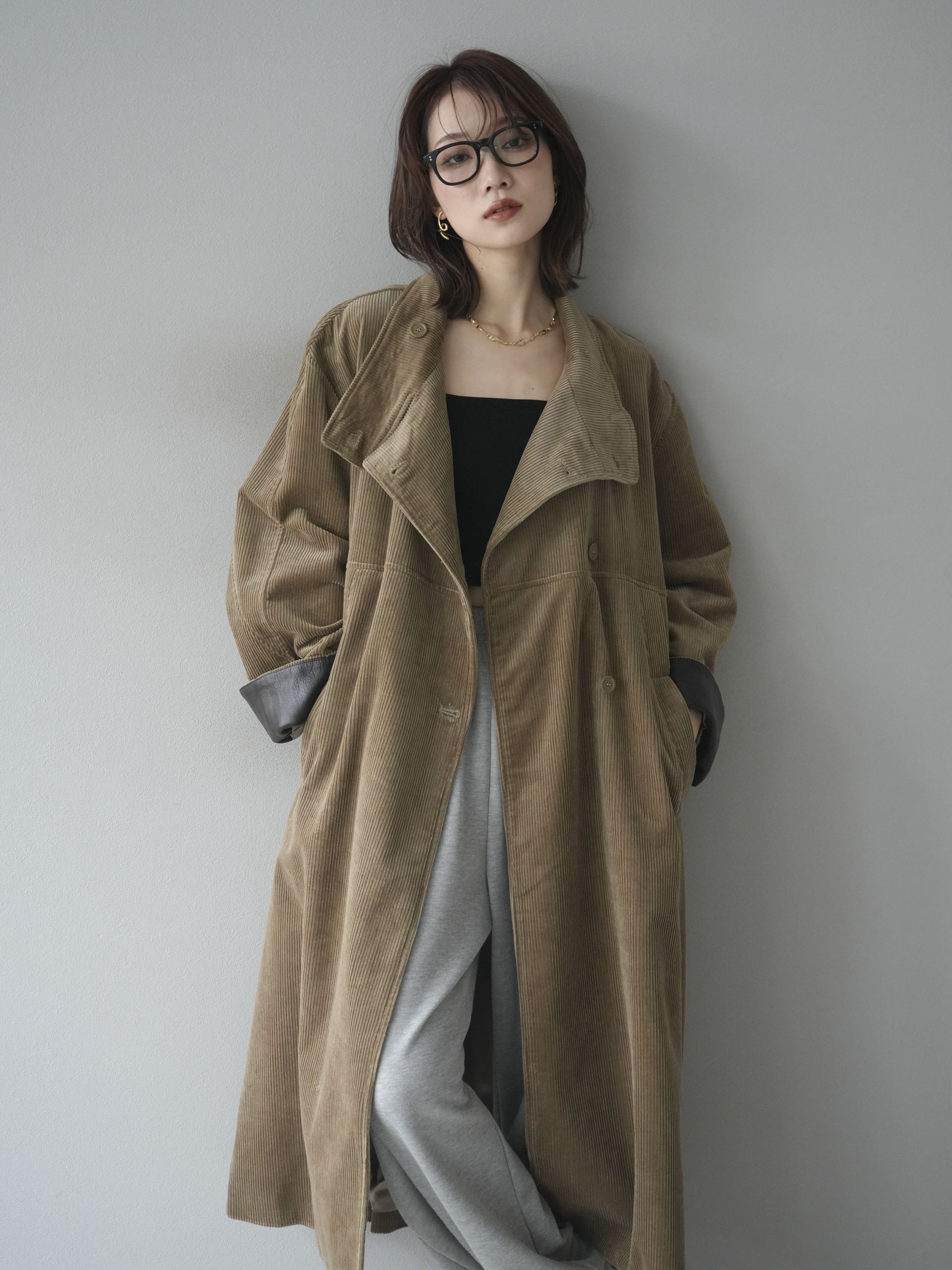 ZOZO完売日【Ellno Loset】ビーガンレザー切り替えトレンチコート