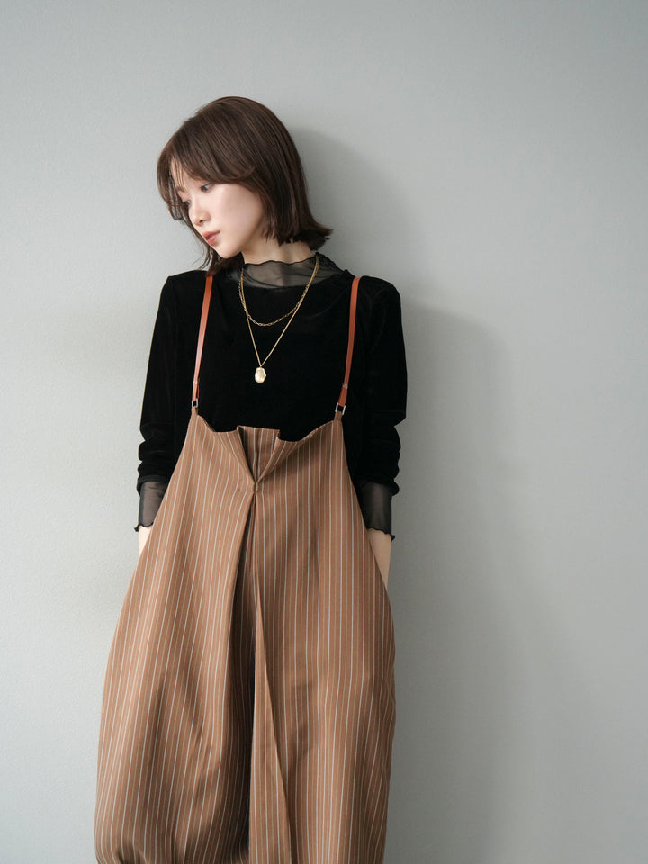 【着回しセット】[SET]ヘリンボーンストライプジレ+シアー切替ベロアトップス+ヘリンボーンストライプサロペット(3set)