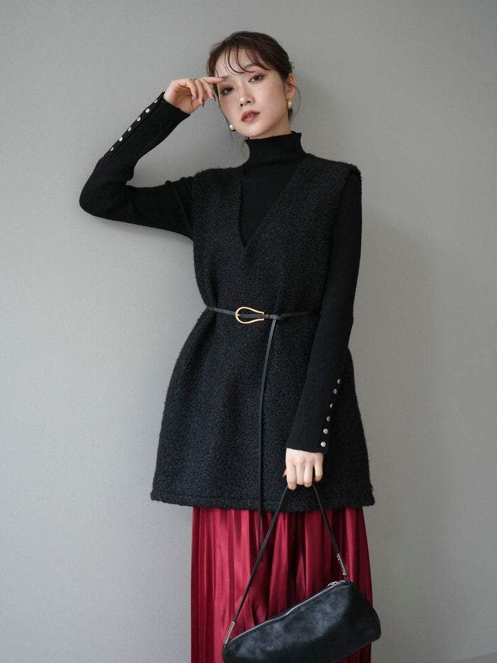 [予約]ミックスループヤーンニットミニワンピース/black