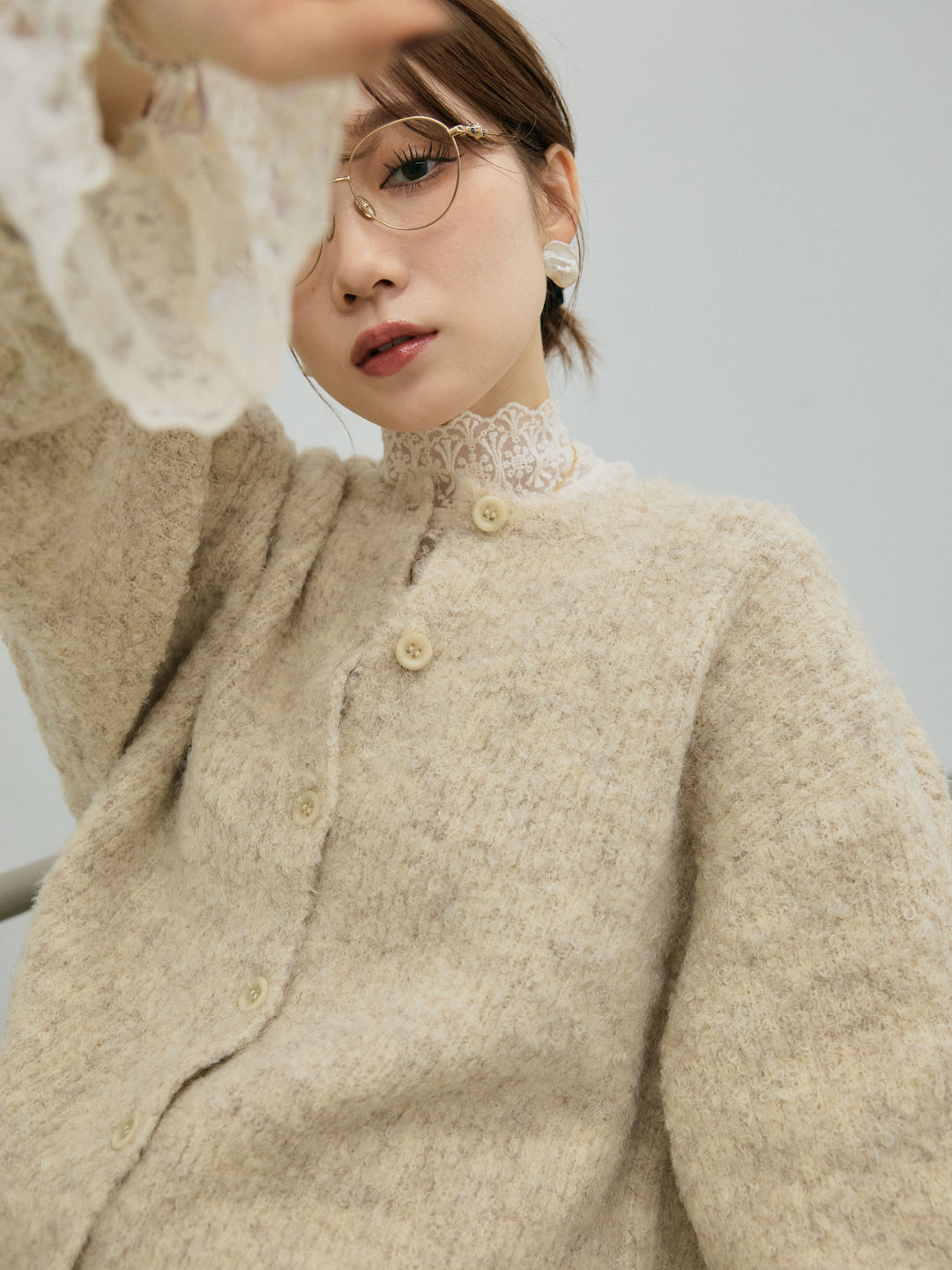 【Allure】[SET]ブークレニットカーディガン+ブークレニットカーディガン(2set)