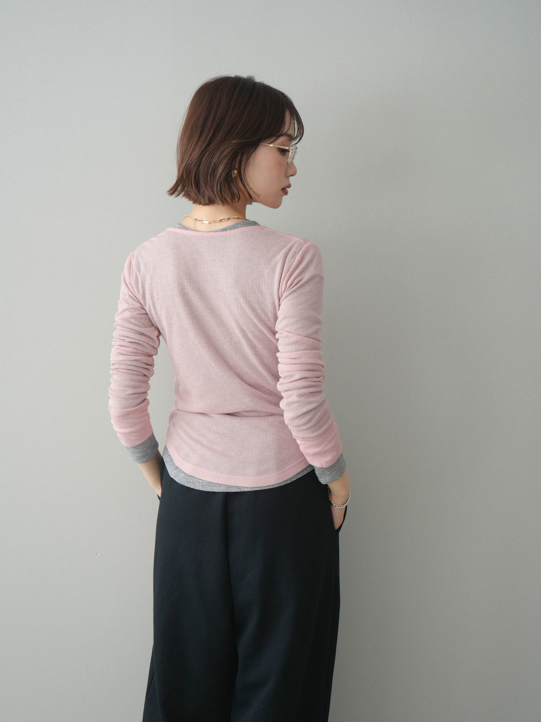 [予約]シアーリブヘンリーネックロンT/pink