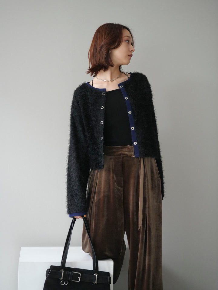 [予約]バイカラー2WAYシャギーニットカーディガン/black