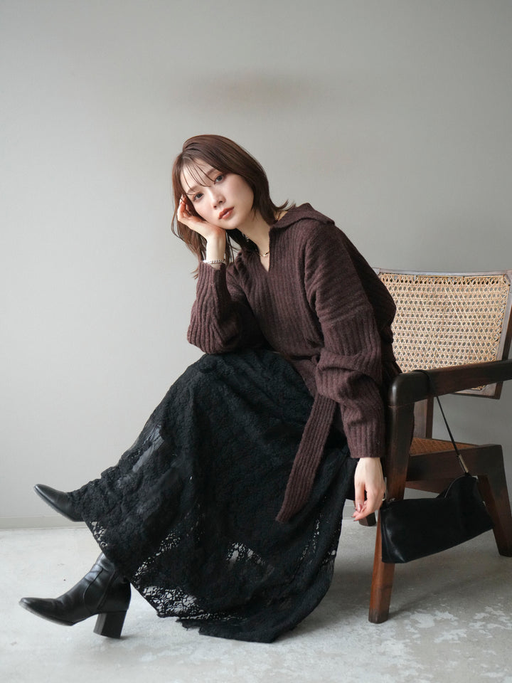 [予約]ワイドリブポロニットプルオーバー/brown