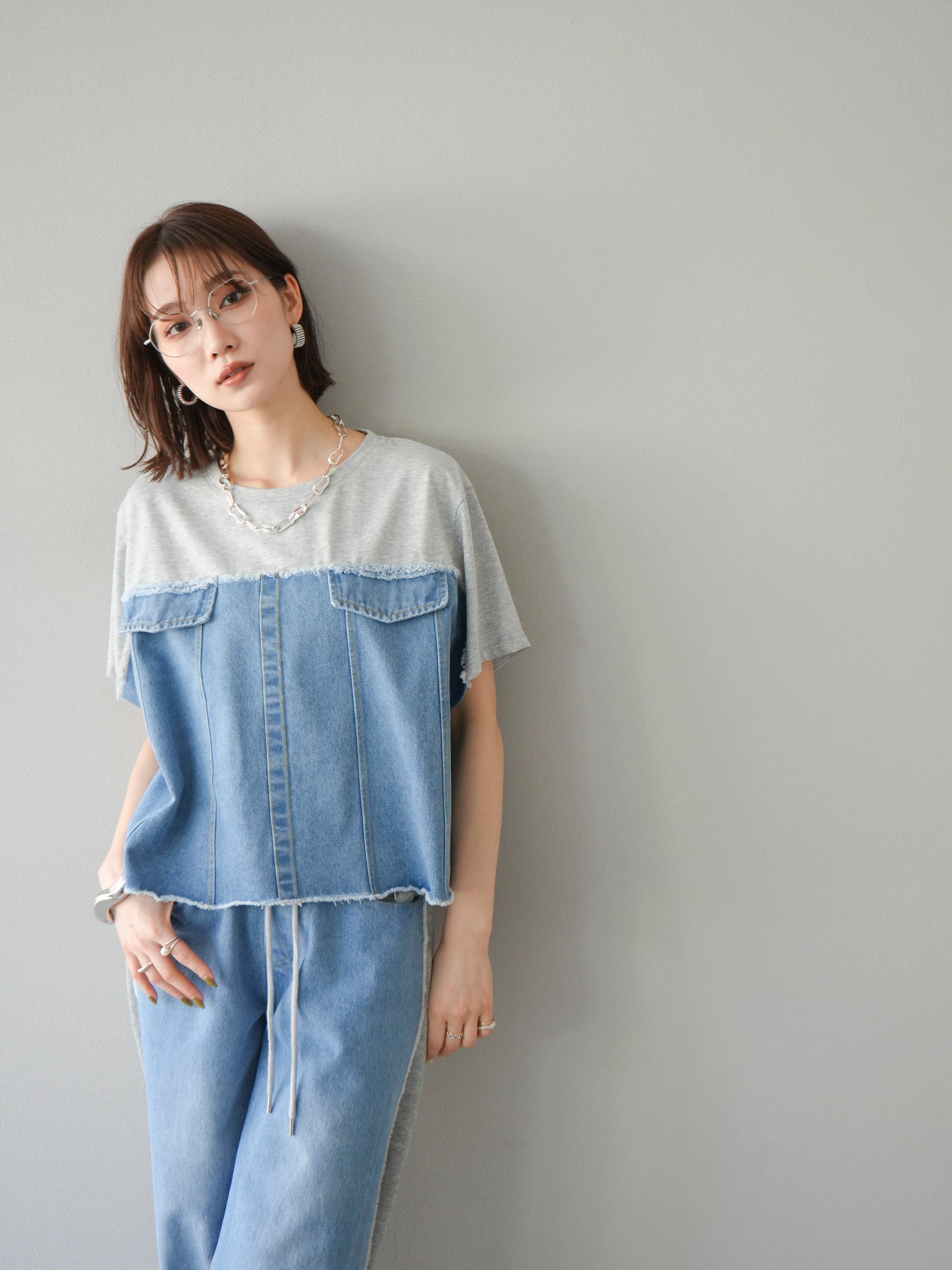 UN3D デニムディテールドッキングTシャツ UN3D. tシャツ DENIM DETAIL DOCKING T-SH「セットアップ着用可能