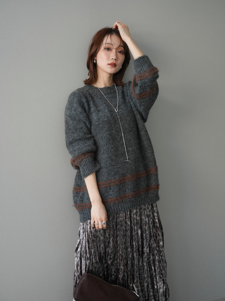 [SET]クルーネックラインボーダーニットプルオーバー+選べるアクセセット(2set)