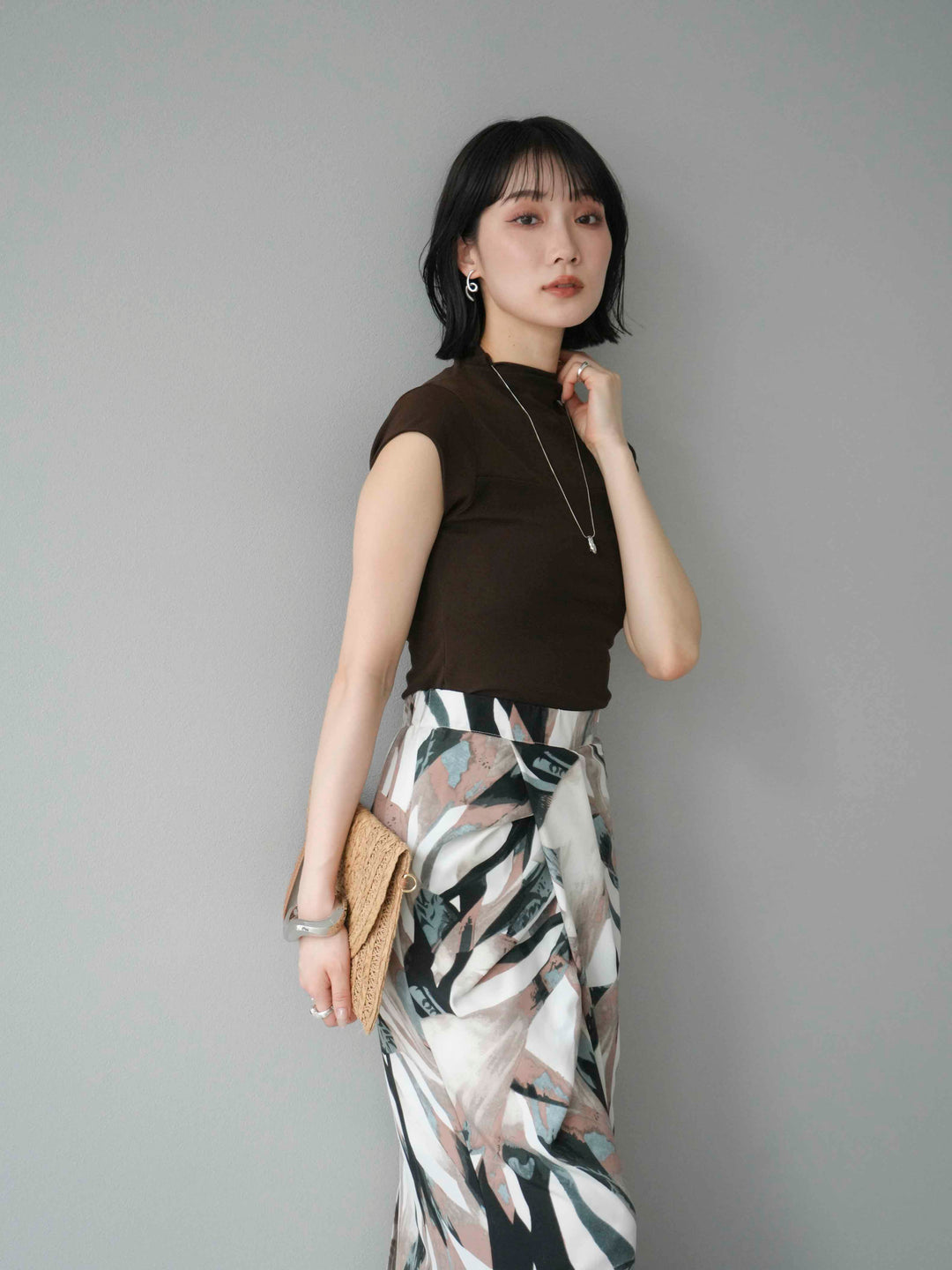 [預訂] 透明切換彈性上衣/棕色