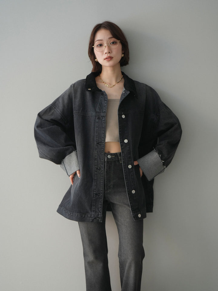 [予約]コーデュロイ×デニムミドルジャケット/gray