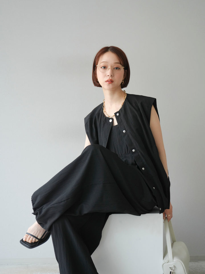 [SET]リネンライクビスチェデザインサロペット+リネンライクドロストバルーンブルゾン(2set)