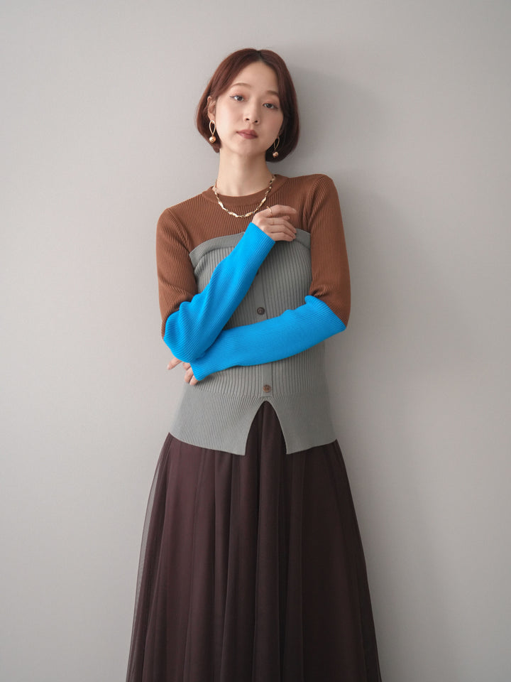 [SET]配色ビスチェドッキングリブニットトップス+選べるアクセセット(2set)