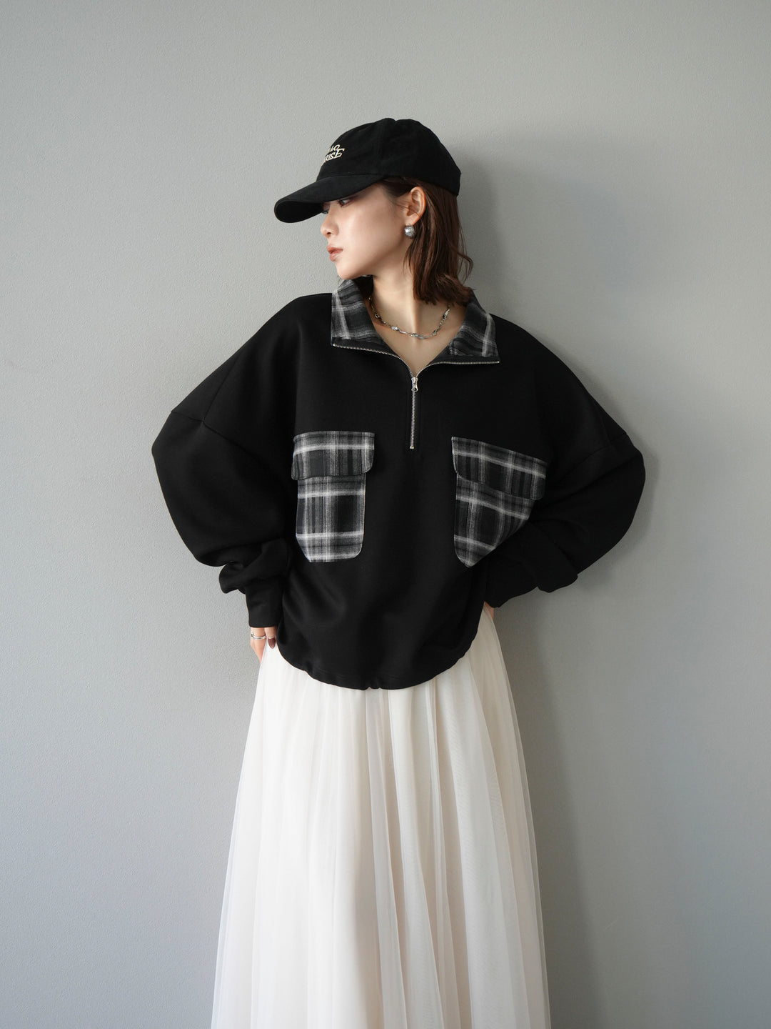 [予約]チェックポイントドロストポンチプルオーバー/ブラック