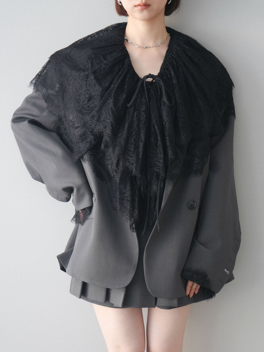 [SET]オーバージャケット＆キュロットSETUP+ビックカラーラッフルレーストップス(2set)