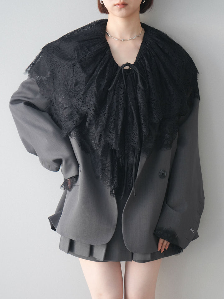 [SET]オーバージャケット＆キュロットSETUP+ビックカラーラッフルレーストップス(2set)