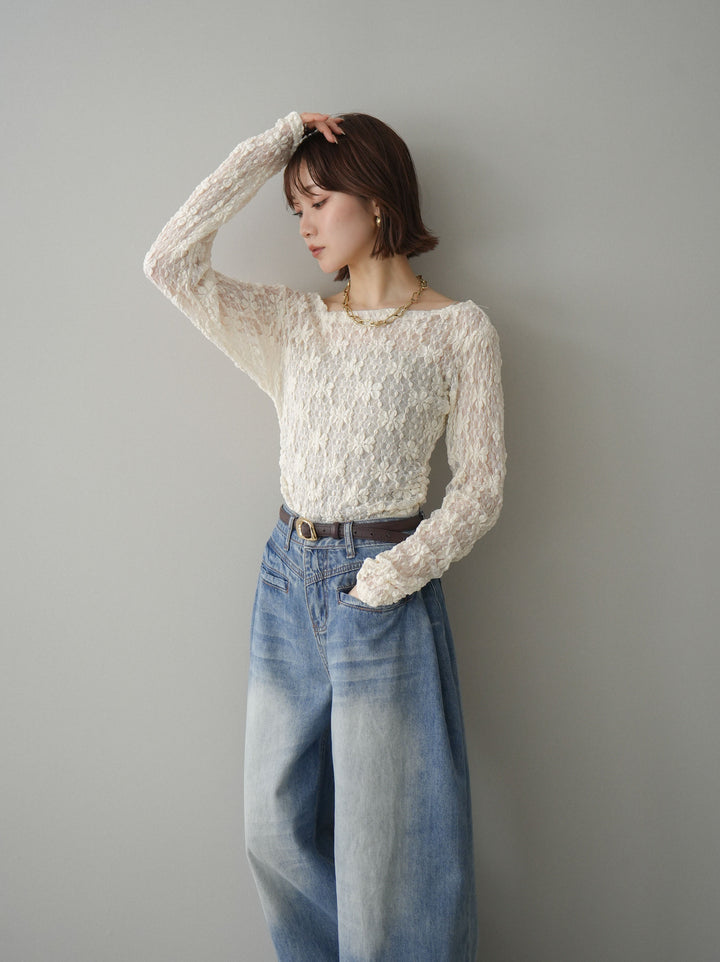 [予約]サイドギャザーレーストップス/ivory