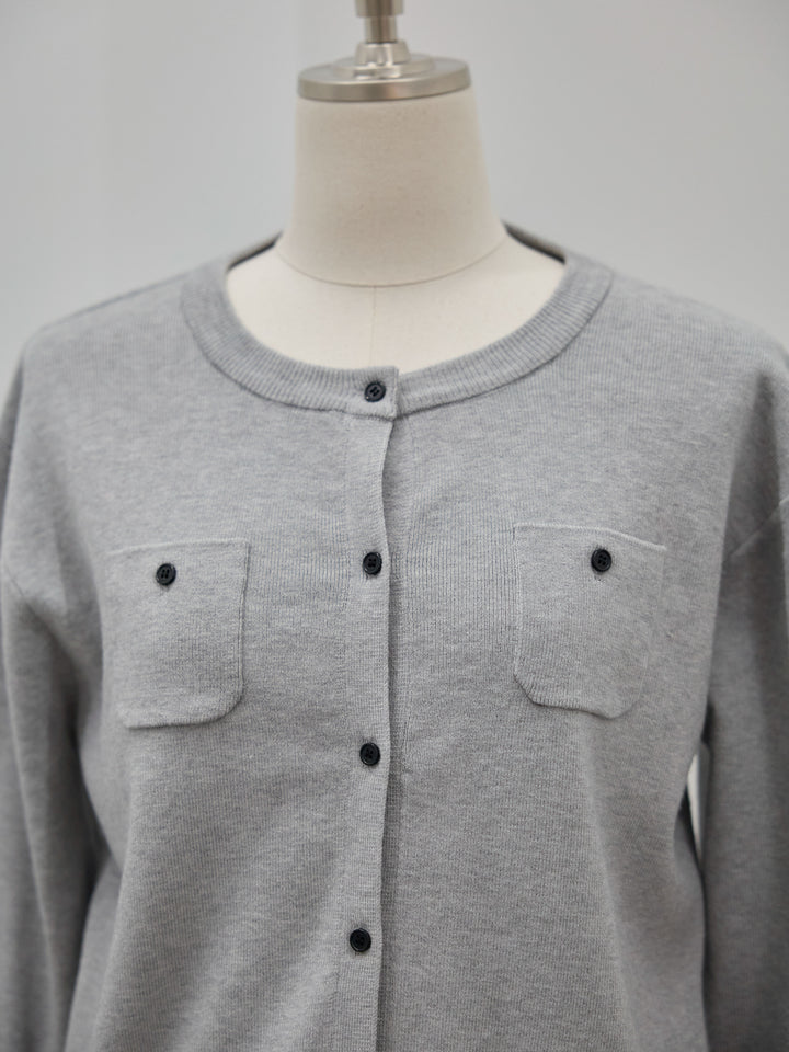 【Allure】[SET]ミニポケットニットカーディガン+アシンメトリーウエストタックパンツ(2set)