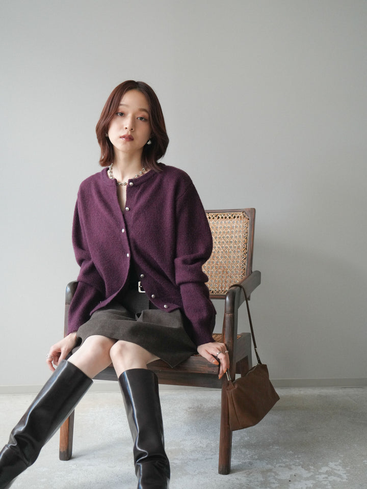 [SET]アンティークボタンニットカーディガン+ベルト付きタックミニスカート(2set)