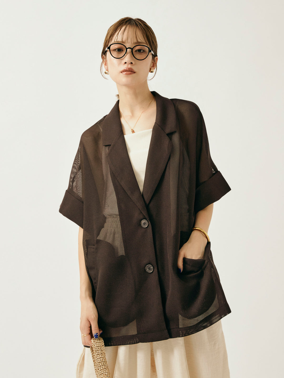 [予約]メッシュハーフテーラードジャケット/ブラウン