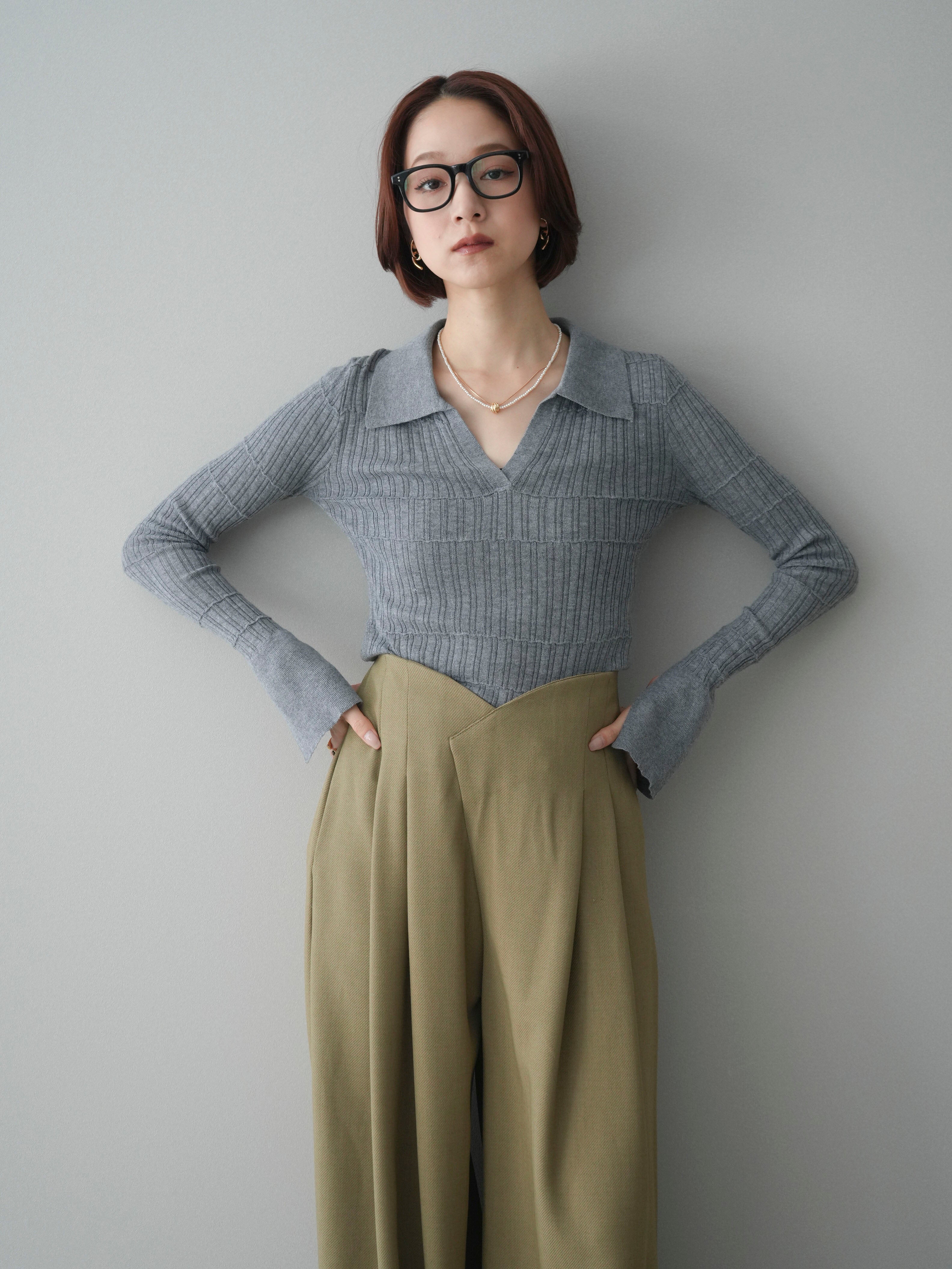 予約]シアーリブスキッパーニットトップス/gray – Lumier