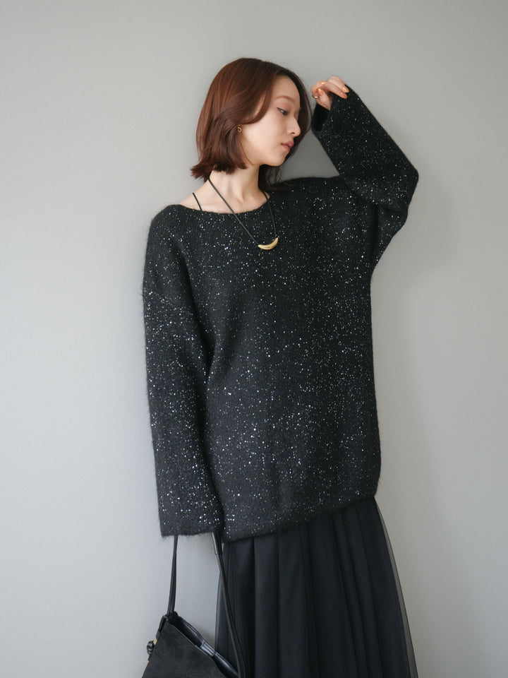 [予約]スパンコールミニシャギーニットチュニック/black