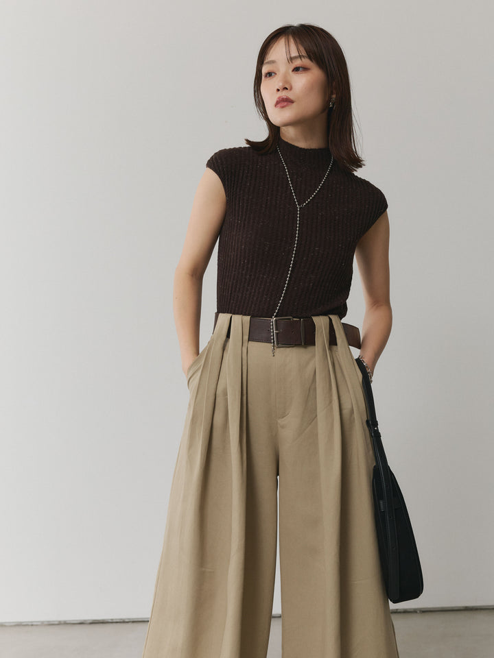 【Allure】[SET]ミックスヤーンデザインリブフレンチスリーブニット+ミックスヤーンデザインリブフレンチスリーブニット(2set)