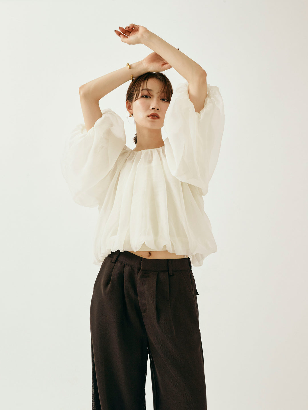 【Allure】[SET]オーガンジーバルーンショートブラウス+オーガンジーバルーンショートブラウス(2set)