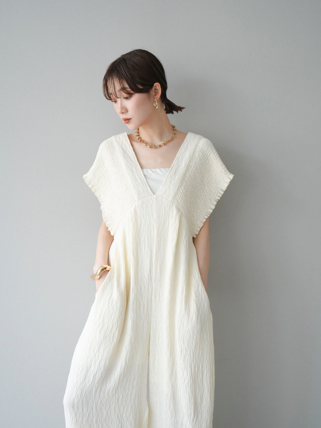 [SET]楊柳シャーリングサロペット+楊柳シャーリングサロペット(2set)