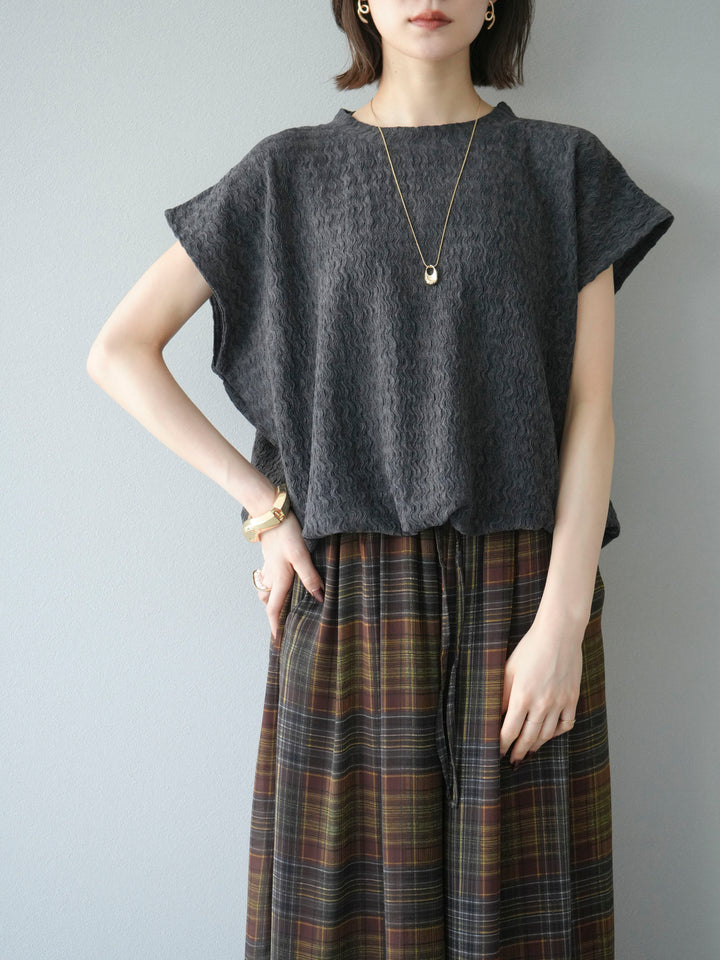 【預購】抽繩下擺提花套頭衫/炭灰色